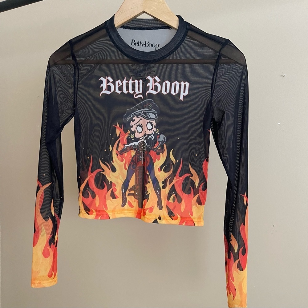 Betty Boop Black and Orange Flame Mesh Top
